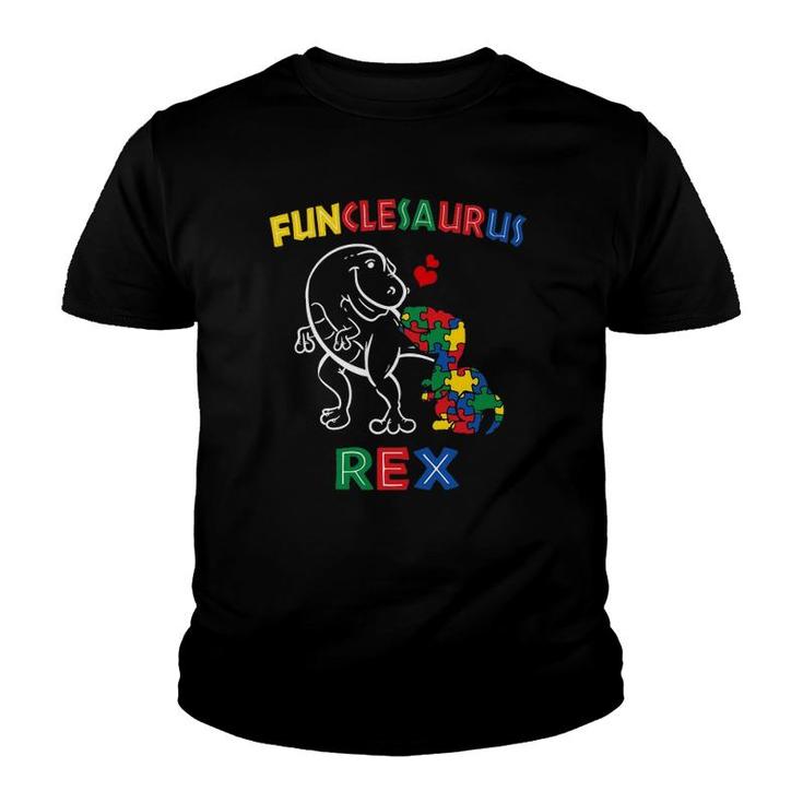 Funclesaurus Autism Awareness Uncle Dinosaur Dino Funcle Tio Youth T-shirt