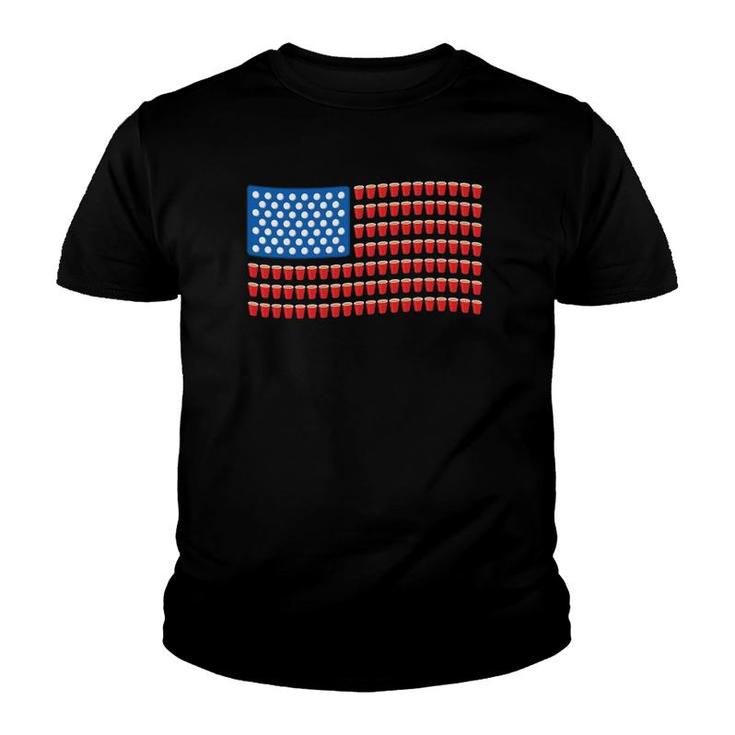 Funny 4Th Of July Beer Pong American Flag Youth T-shirt