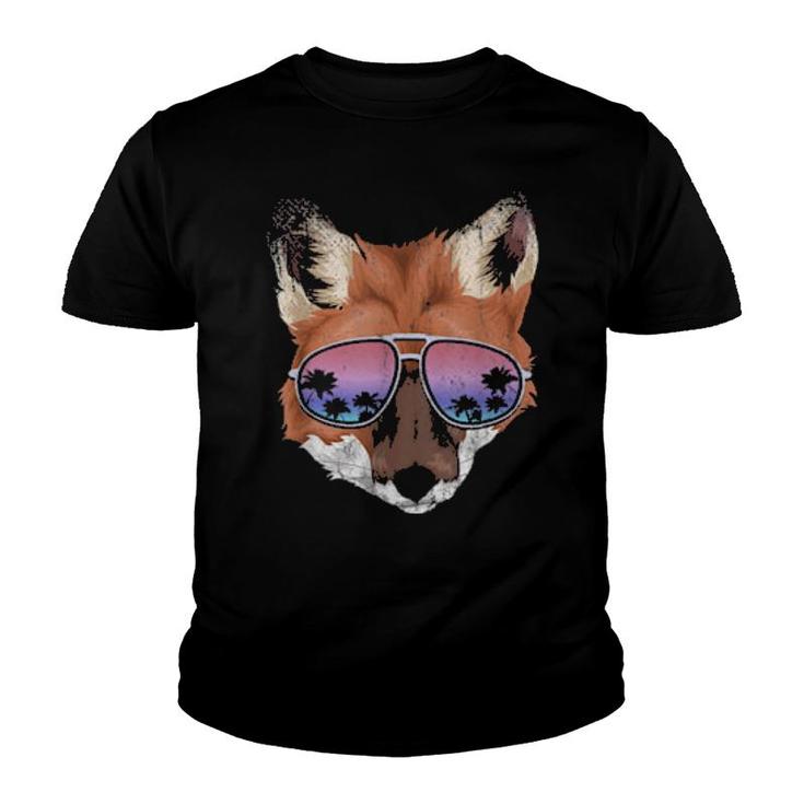 Funny Animal Tropical Summer Palm Trees Cool Sunglasses Fox  Youth T-shirt