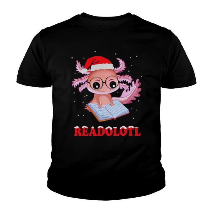 Funny Axolotl Santa Xmas Readolotl Bookworm Book Reading  Youth T-shirt