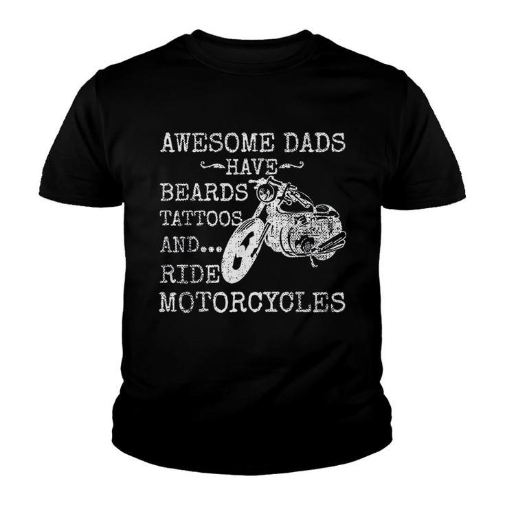 Funny Beard  Awesome Dad Beard Tattoos And Motorcycles Youth T-shirt