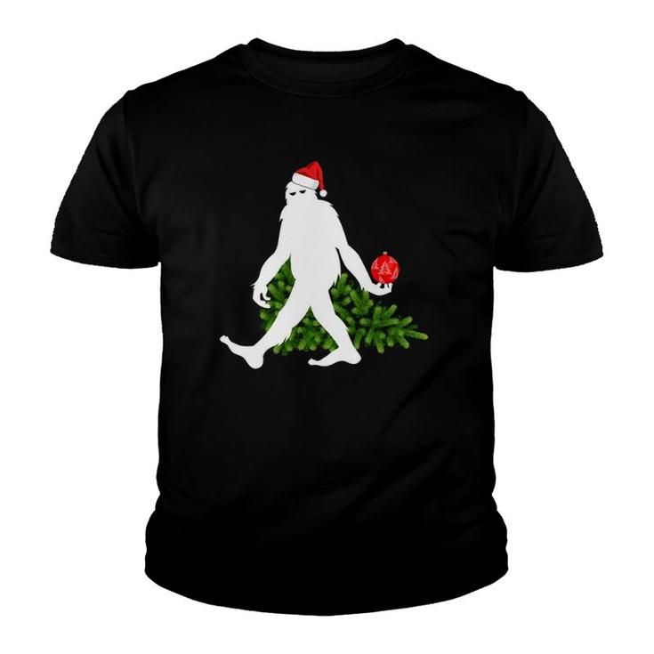 Funny Bigfoot Sasquatch Santa Hat Christmas Tree Ornament Youth T-shirt