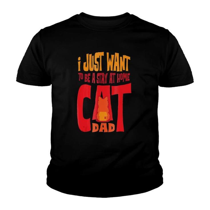 Funny Cat Lover Gift Stay At Home Cat Dad Youth T-shirt