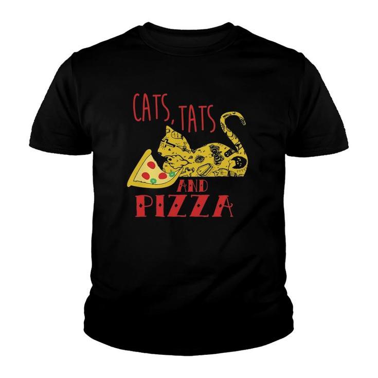 Funny Cat Lovers Gift Tattoo Lovers Pizza & Cats Youth T-shirt