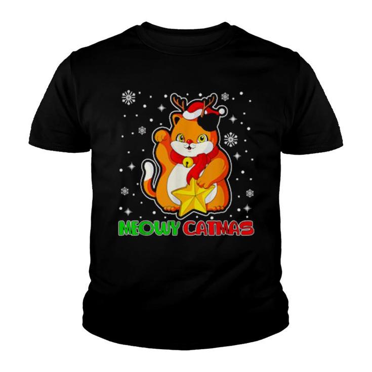 Funny Christmas Cat Matching Family Pajamas Meowy Catmas  Youth T-shirt