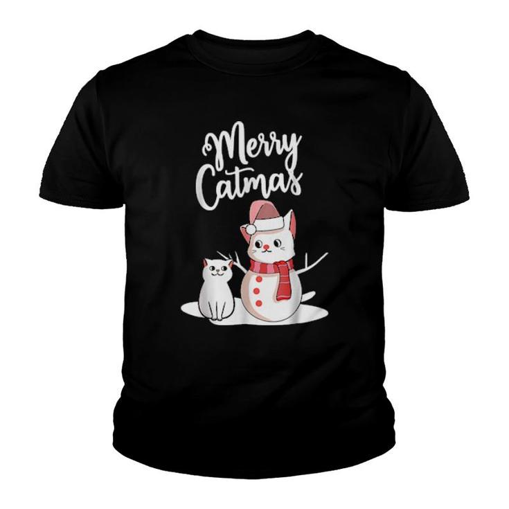 Funny Christmas Merry Catmas Cat Snowcat Snowman Cat  Youth T-shirt