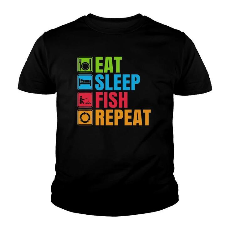 Funny Fishing Gift Eat Sleep Fish Repeat Youth T-shirt