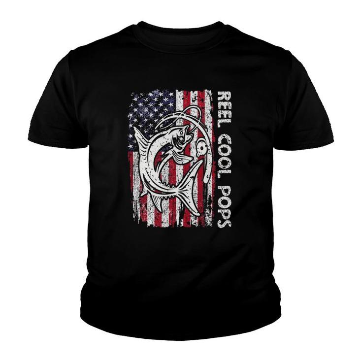 Funny Fishing Grandpa Vintage American Flag Reel Cool Pops Youth T-shirt