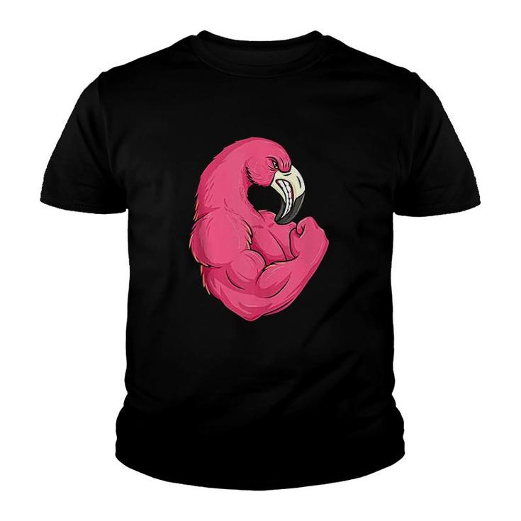 Funny Flamingo Weightlifting Bodybuilder Muscle Youth T-shirt