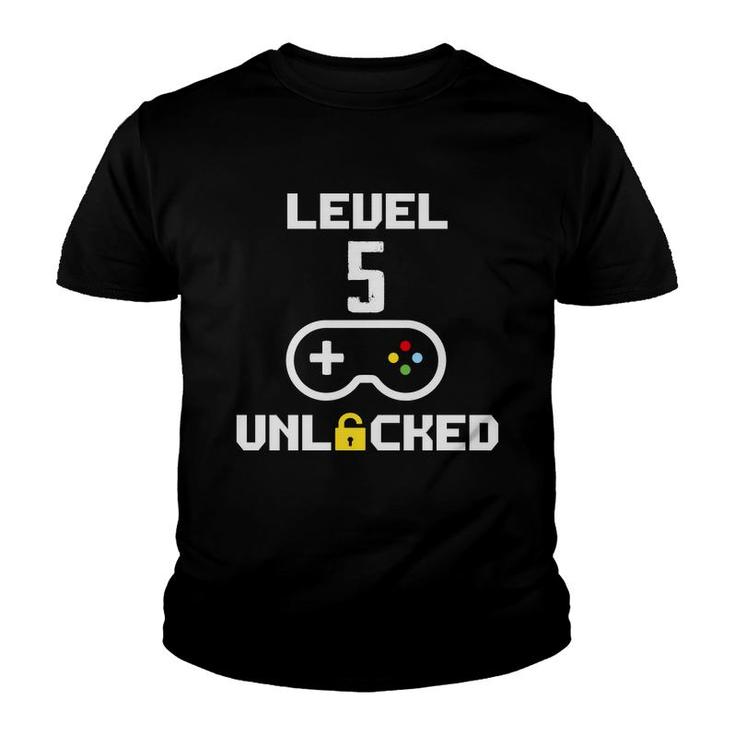 Funny Gamer Decoration Level 5 Unlocked 5Th Birthday Youth T-shirt