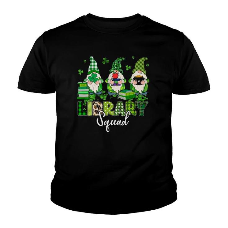 Funny Gnomes Leopard Shamrock Library Squad St Patricks Day Youth T-shirt