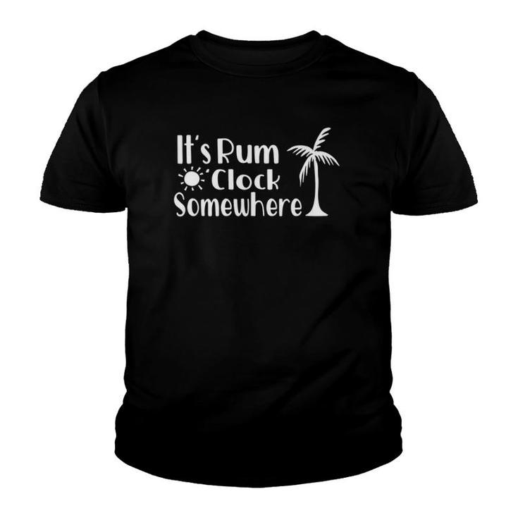 Funny It's Rum O' Clock Somewhere Palm Tree Beach Tank Top Youth T-shirt