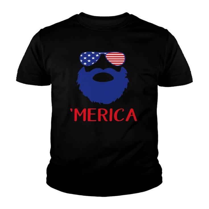 Funny Merica Beard Face And Sunglass Patriotic 4Th July Gift Youth T-shirt