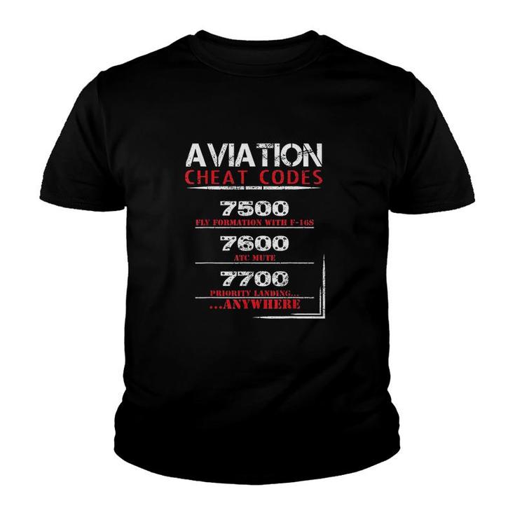 Funny Pilot Aviation Cheat Codes Youth T-shirt