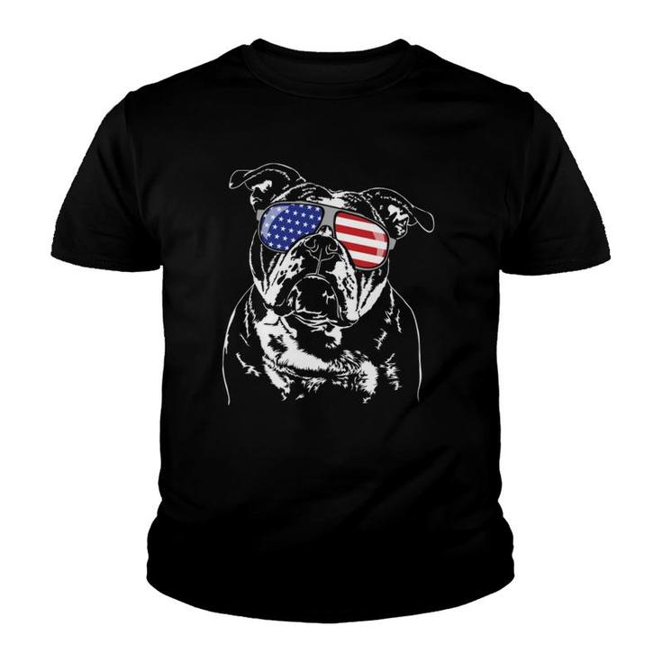 Funny Proud Old English Bulldog American Flag Sunglasses  Youth T-shirt