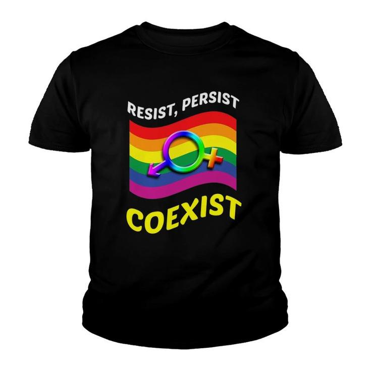 Funny Resist Persist Coexist Bi Lesbian Gay Lgbt Youth T-shirt