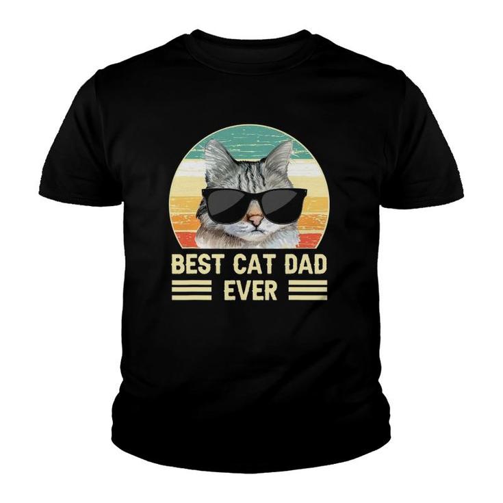 Funny Retro Best Cat Dad Ever , Cat With Sunglasses Youth T-shirt