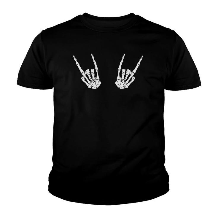 Funny Rock On Skeleton Hands Gift Men Women Cool Sign Horns  Youth T-shirt