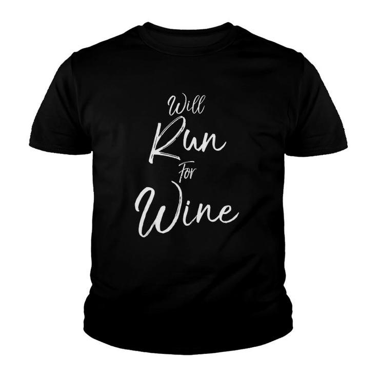 Funny Runner Gift Running Joke Saying Cute Will Run For Wine Tank Top Youth T-shirt