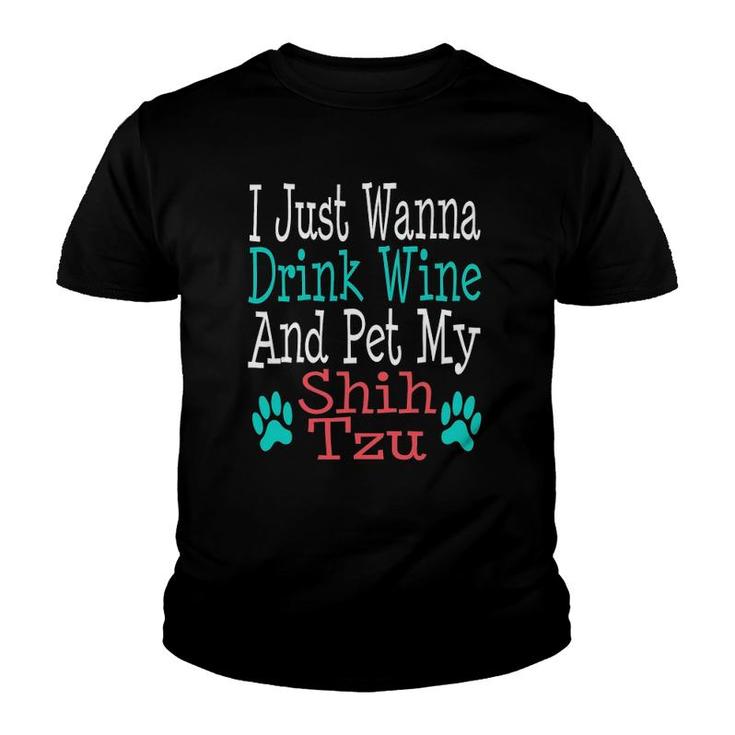 Funny Shih Tzu Dog Mom Dad Wine Youth T-shirt