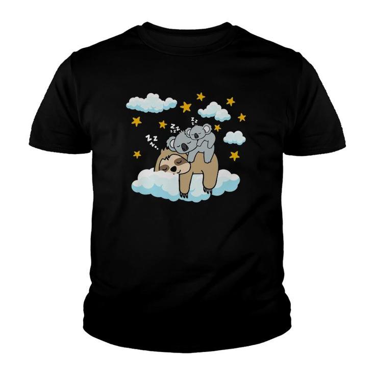Funny Sleeping Sloth With Koala Mama Bear Napping Pajamas Youth T-shirt