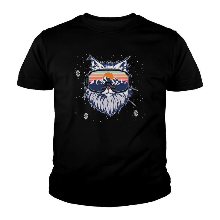 Funny Snowboarding Kitty Cat Skiing Goggles Winter Mountains  Youth T-shirt