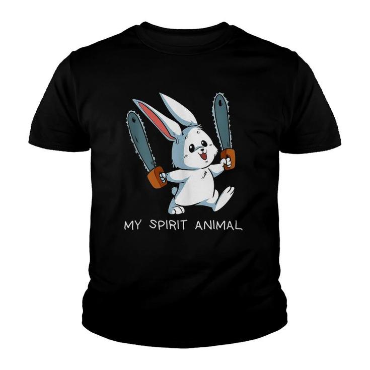 Funny Spirit Animal Loony Chainsaw Bunny Crazy Rabbit  Youth T-shirt