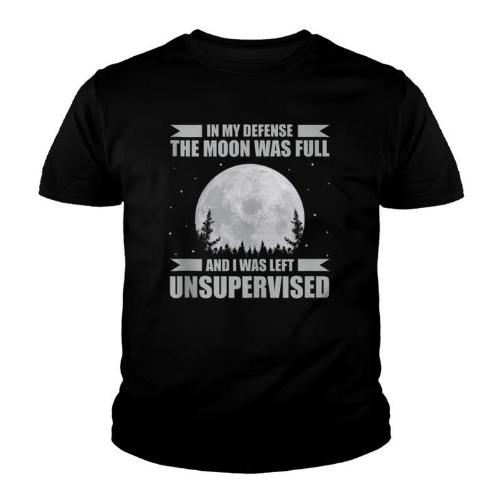 Funny Wicca In My Defense Full Moon Witch Pagan Halloween  Youth T-shirt