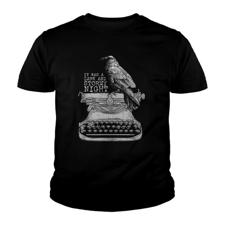 Funny Writer Dark And Stormy Night L Retro Typewriter Raven Youth T-shirt