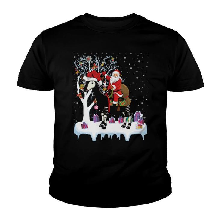 Funny Xmas Lighting Tree Santa Riding Okapi Christmas Youth T-shirt