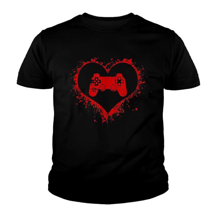 Gamer Heart Valentines Day Video Games Youth T-shirt