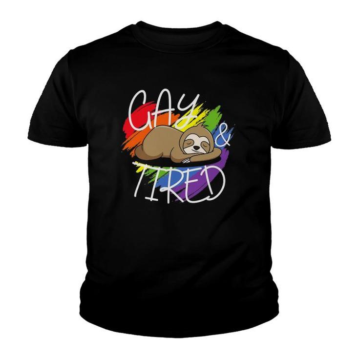 Gay And Tired Funny Lgbt Sloth Rainbow Pride Youth T-shirt
