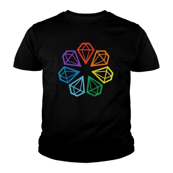 Gay Pride Lgbt Rainbow Minimalist Polygon Diamonds Youth T-shirt