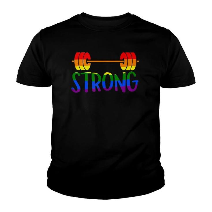 Gay Pride Strong Gym Rainbow Barbell  Youth T-shirt