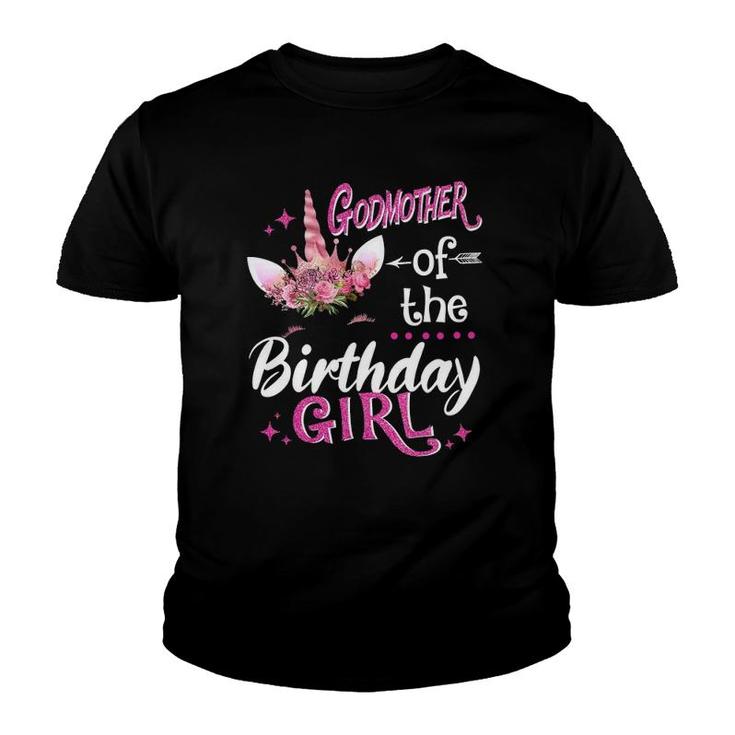 Godmother Of The Birthday Girl Unicorn Flower Mommy Youth T-shirt