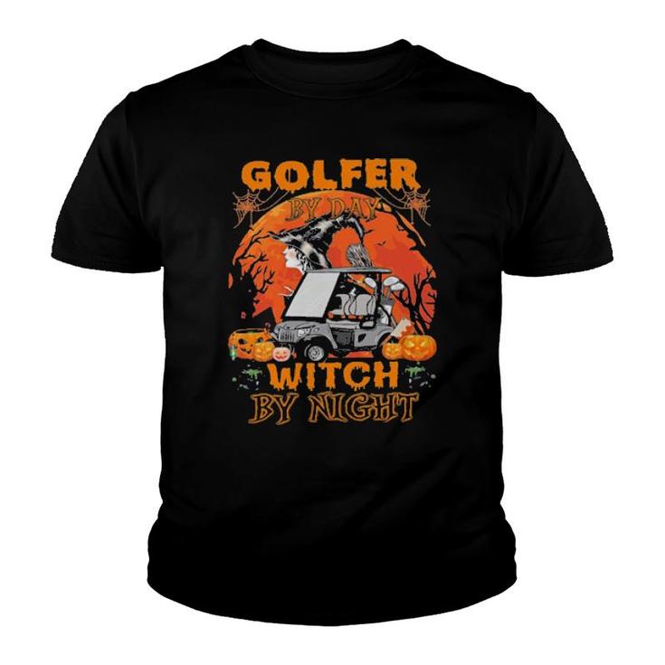 Golf Cart Golfer By Day Witch By Night Halloween  Youth T-shirt