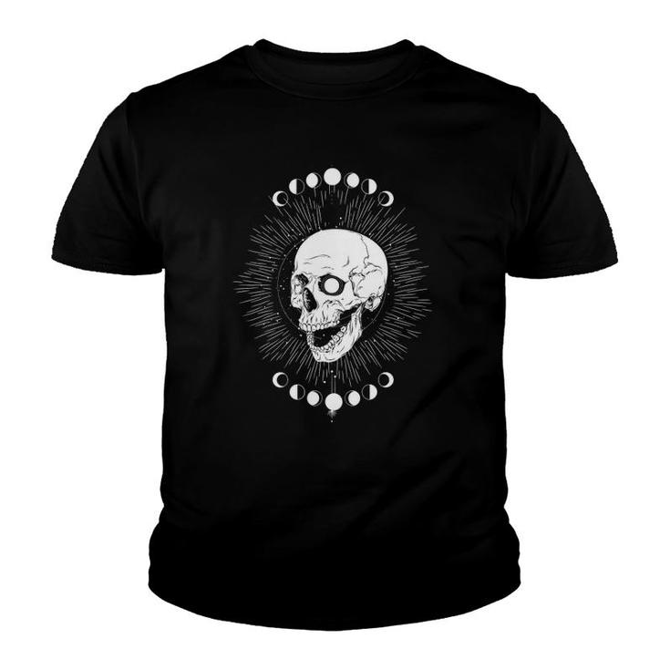 Goth Moon Phases Skull Halloween Youth T-shirt
