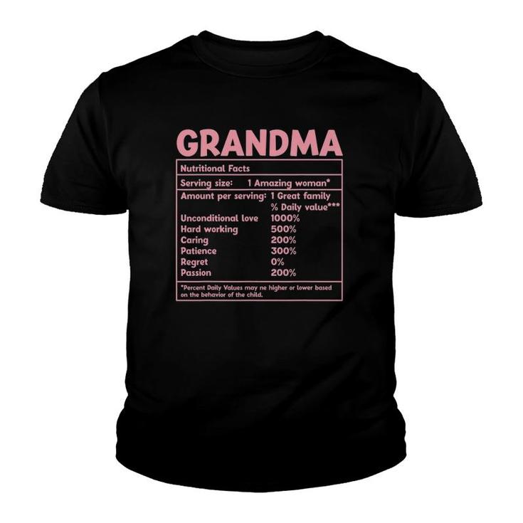 Grandma Nutritional Facts Funny Mother Day Youth T-shirt