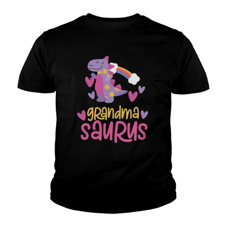 Grandma Saurus T Rex Dinosaur Rainbow Youth T-shirt