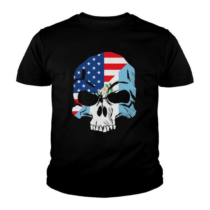 Guatemala Usa Flag Skull Gift Youth T-shirt