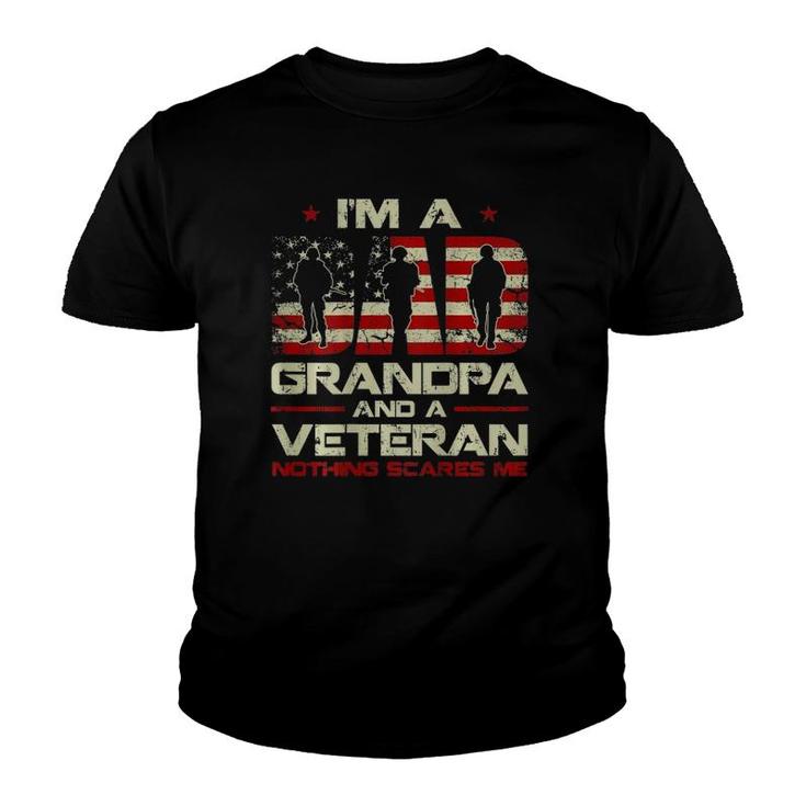 Gun American Flag I'm A Dad Grandpa And A Veteran On Back Youth T-shirt