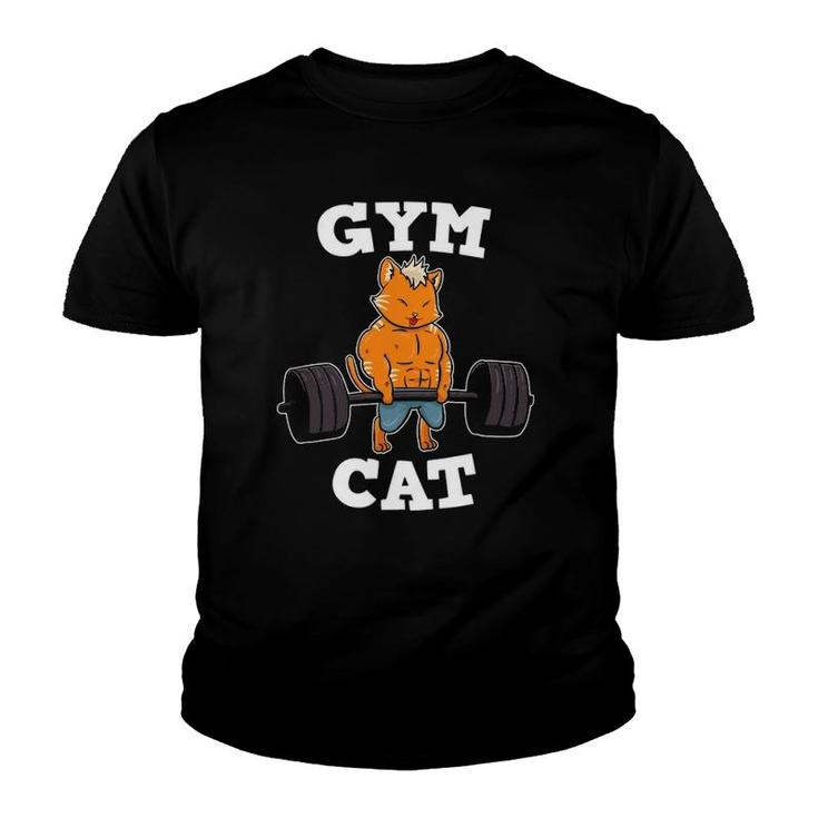 Gym Cat Fitness Deadlift Weights Exercise Kitten Gift Idea Youth T-shirt
