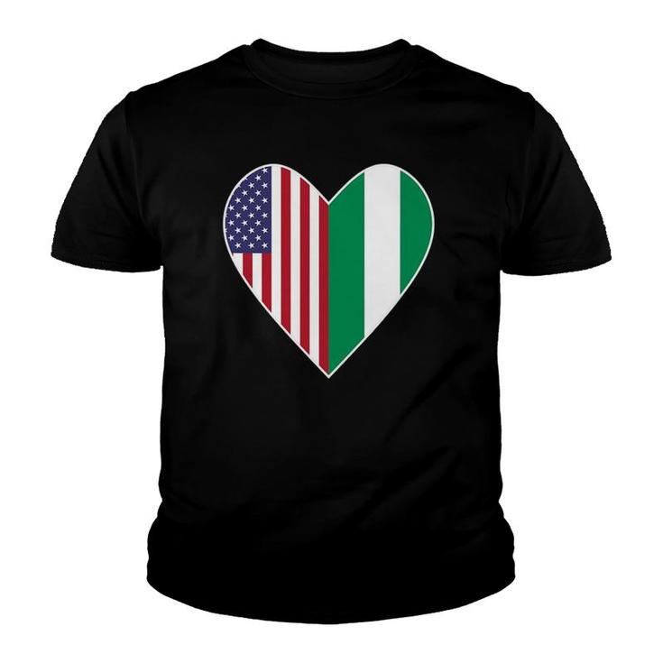 Half Nigeria Flag Half American Flag Love Heart Youth T-shirt