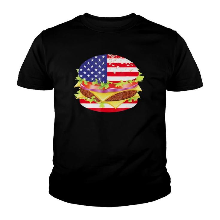Hamburger Usa Flag - 4Th Of July Bbq Youth T-shirt