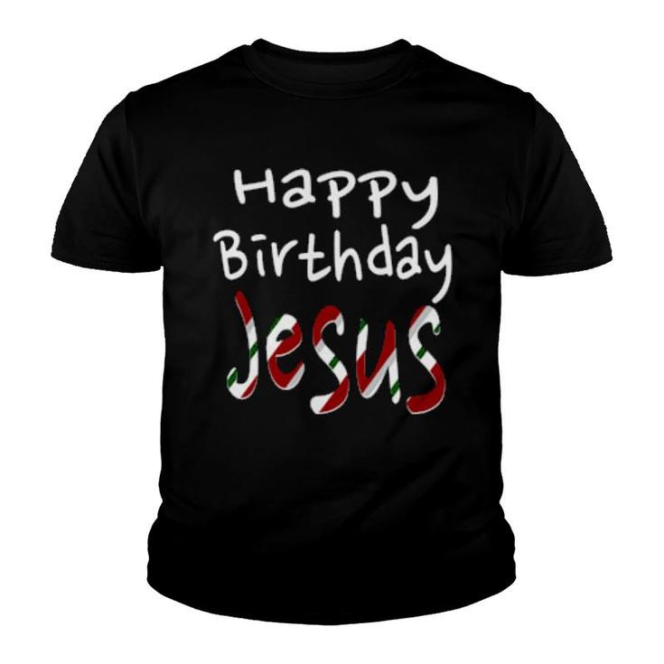 Happy Birthday Jesus Christmas Candy Cane Christian  Youth T-shirt