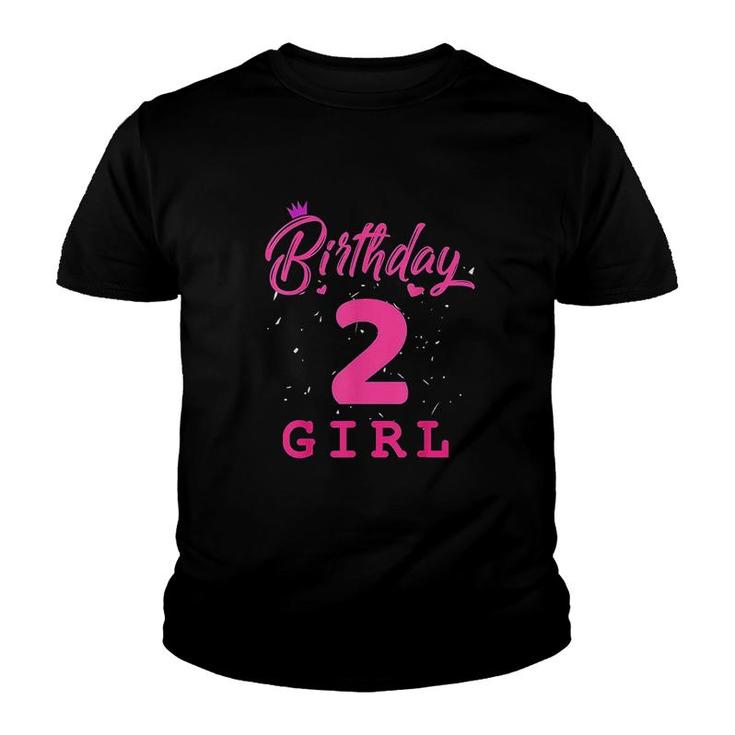 Happy Birthday Pink Girls 2nd Party 2 Years Old Bday Youth T-shirt