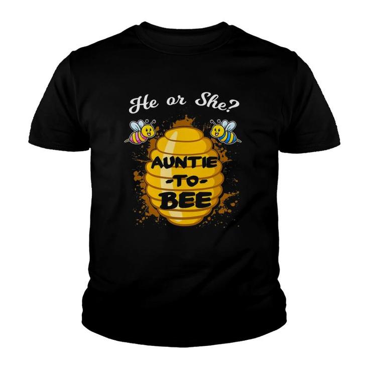 He Or She Auntie To Bee Gender Baby Reveal Announcement Youth T-shirt