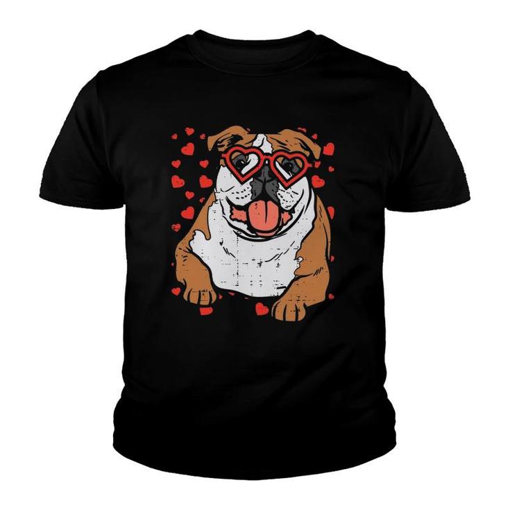 Heart Glasses English Bulldog Cute Valentines Day Dog Gift Youth T-shirt