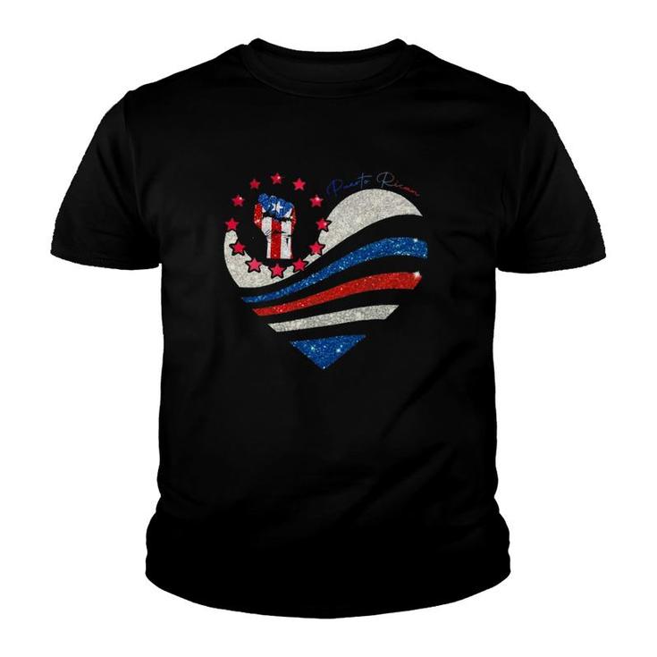 Heart Puerto Rican Flag Raised Fist Puerto Rico Youth T-shirt