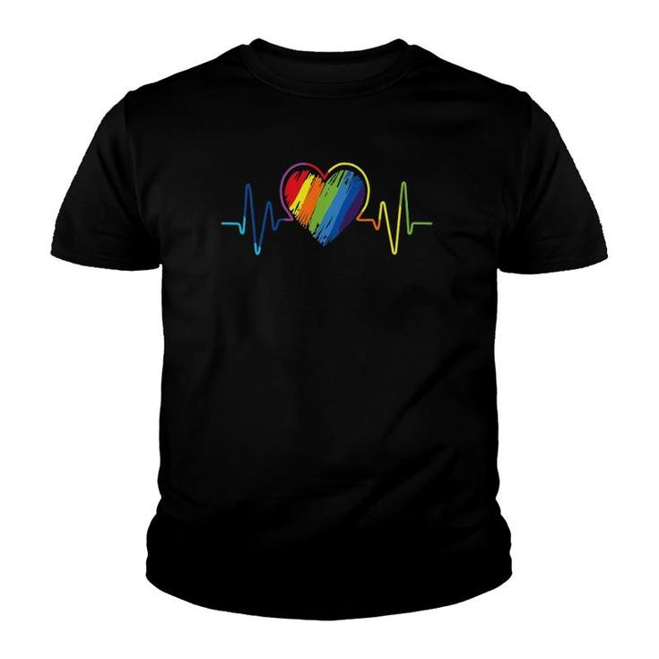 Heartbeat Rainbow Lgbt Love Is Love Gay Pride Youth T-shirt